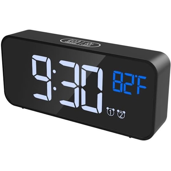 Digital väckarklocka, LED-väckarklocka, termometerfunktion, snooze, 2 larm, 12/24H, USB-driven (svart)