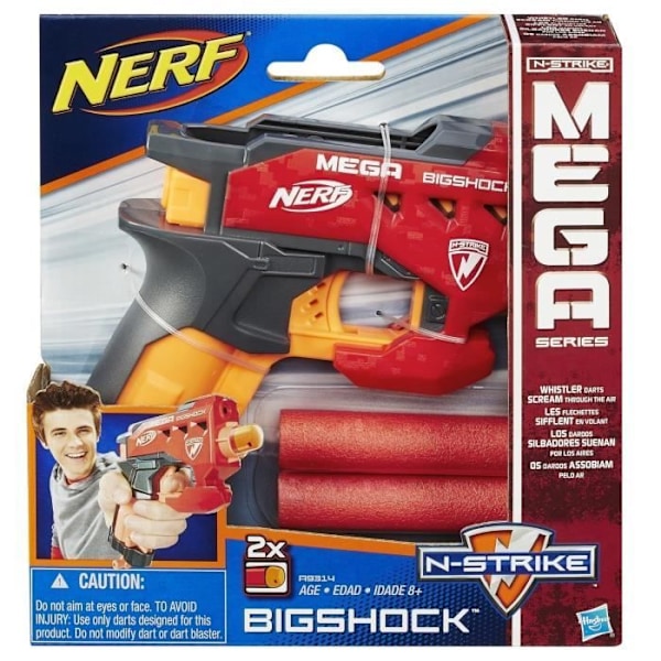 Pistolet Nerf Mega Bigshock - NERF - Kompakt model med en rækkevidde på over 21 meter - 2 dartpile inkluderet Bigshock