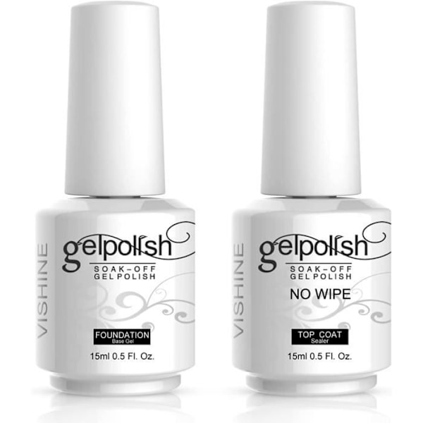 Vishine 15ml Base Coat Top Coat Sæt af 2 - Base- og Toplak til Semi-permanent Gel Neglemanicure Kit