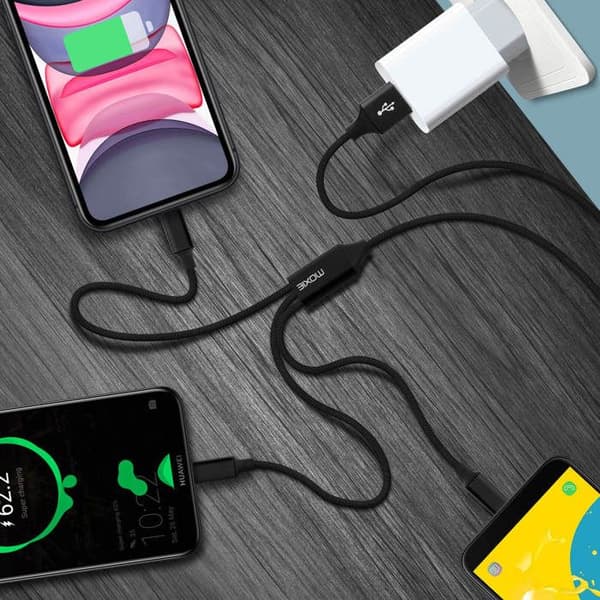3-in-1 Kaapeli Lightning USB tyyppi C Micro USB Monipääte Lataus 3A Moxie Musta