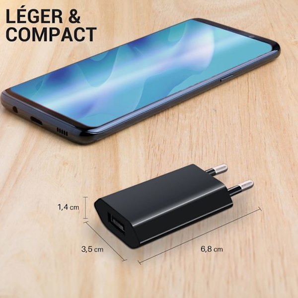 Kompakt USB-oplader til stikkontakt 1A sort SACHET