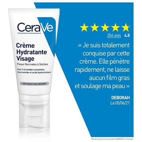 Kasvovoide - CeraVe - 52ml - Normaaleille ja Kuiville Ihoille - Ultra Kevyt Tekstuuri - Ei Tukkivaa hvid