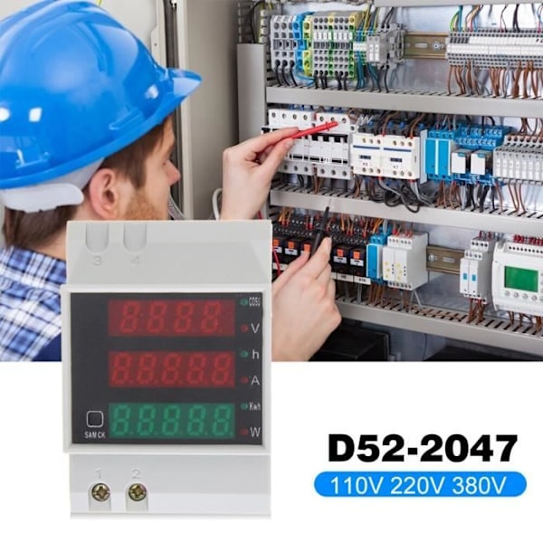 D52-2047 Din Rail Amperemeter Voltmeter Aktiv effektfaktor Tid Energi Spänningstest t AC80V-300V D52 2047 -AOAE2265