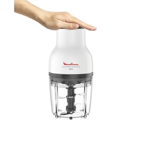 MOULINEX elektrisk hakkemaskine, 3-i-1 funktioner, Skiver, Hakker, Opskæring, 4 klinger, 400 ml, Enkel trykknap, Moulinette Essential DJ520110 Hvid