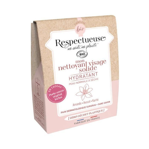 Respektfull Min Återfuktande Fast Ansiktsrengöring Ekologisk 35g + Gratis Växtbaserat Tvålställ