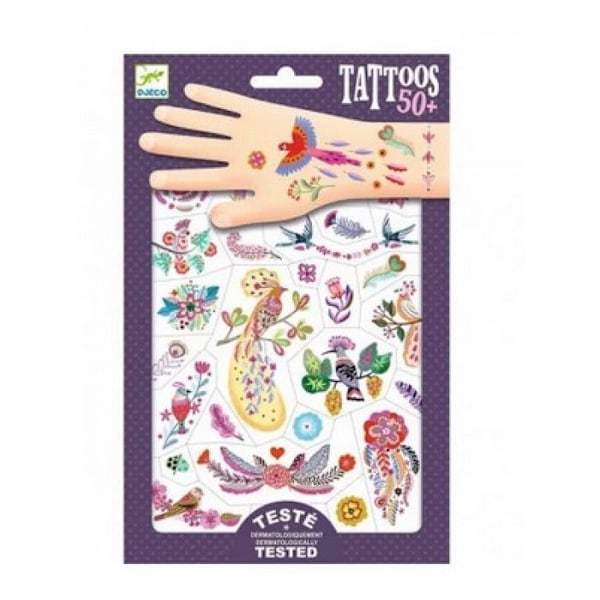 Midlertidige tatoveringer - DJECO - DJ09615 - Metaliseret - Farvet fjer - Fra 3 år Metallic, Rosa