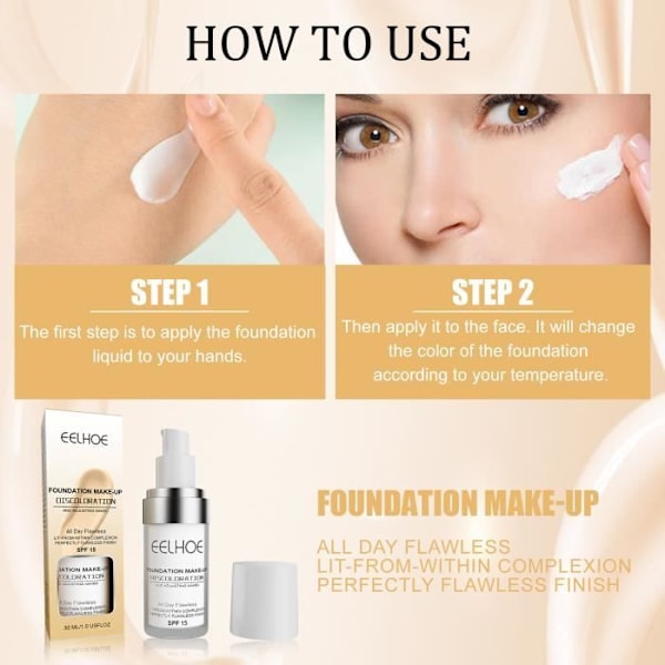 EELHOE concealer foundation flydende fugtgivende langvarig vandtæt uden makeupfjerner lysnende