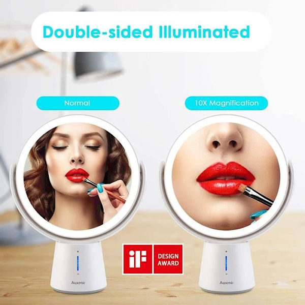 Auxmir Magnifying Mirror 1X 10X Swivels 360 Two Sides LED Lighted Makeup Mirror Justerbar i 5 ljusstyrkanivåer. [6627]