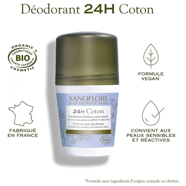 Deodorant - SANOFLORE - Pellavan puhtaus - 24h - Luomu - Pakkaus, jossa 2 x 50ml