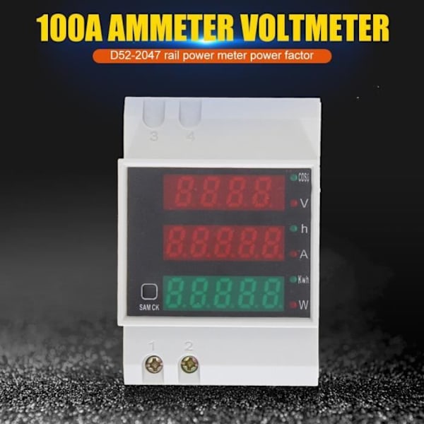 D52-2047 Din Rail Amperemeter Voltmeter Aktiv effektfaktor Tid Energi Spänningstest t AC80V-300V D52 2047 -AOAE2265