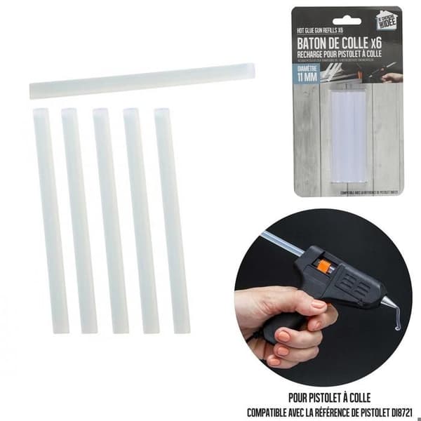 Limstift - 6-pack - Diameter 11mm - Trådad - Ideal för hantverk Vit