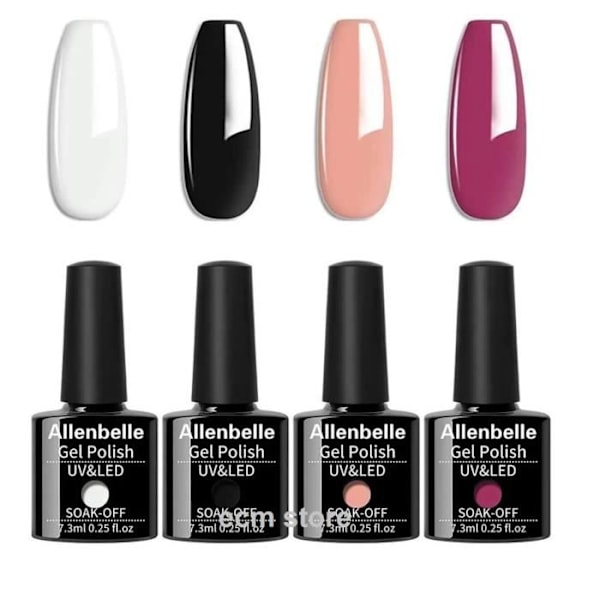 Allenbelle förpackning med 4 semipermanenta UV-gellack för naglar UV LED-lack 7,3 ml nagellack