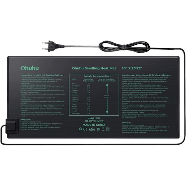 Ohuhu Semis Lämmitysmatto 25 x 52 cm, Kylvömatto Itämiseen Puutarhanhoitoon Sähkölämmityslaite