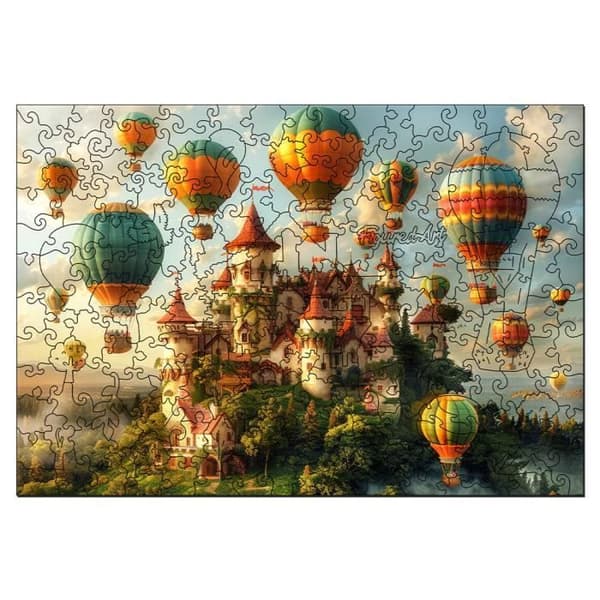 Trä pussel - FIGURED'ART - Slott och luftballonger - 200 bitar - 32x22 cm - Laserskärningar