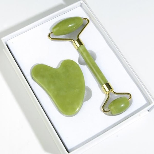 Gua Sha og Jade Rulleværktøj, BAIMEI Ansigts- og Halsmassagesæt, Gua Sha Beroliger, Roer og Afslapper Huden