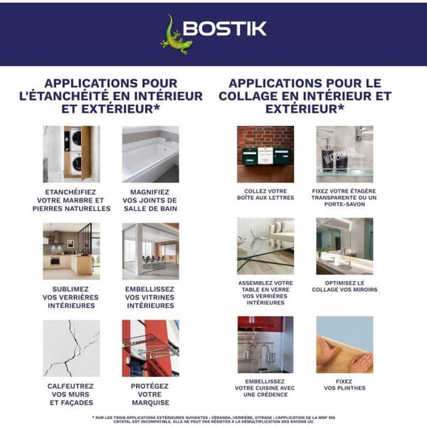 Mastic til Fastgørelse - BOSTIK - MSP 106 Usynlig - Klar - 290 ml - Klæbning og Tætningsmiddel Transparent