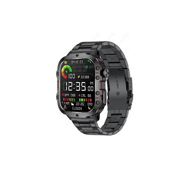 Smartwatch QX11 sort sort bånd i sort stål 420 mAh til udendørs sport.