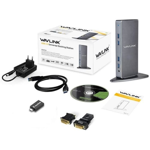 Asemointikohde - WAVLINK - USB 3.0/USB-C - 6 x USB 3.0 - DVI/VGA/HDMI - Gigabit Ethernet