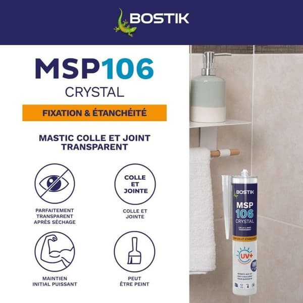 Mastic til Fastgørelse - BOSTIK - MSP 106 Usynlig - Klar - 290 ml - Klæbning og Tætningsmiddel Transparent