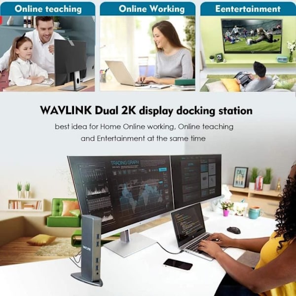 Asemointikohde - WAVLINK - USB 3.0/USB-C - 6 x USB 3.0 - DVI/VGA/HDMI - Gigabit Ethernet
