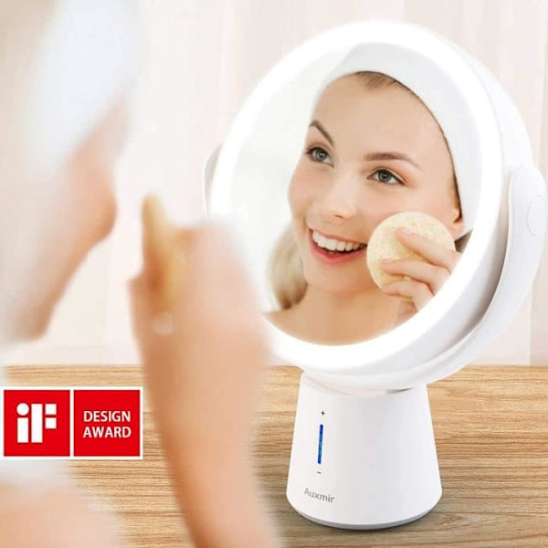 Auxmir Magnifying Mirror 1X 10X Swivels 360 Two Sides LED Lighted Makeup Mirror Justerbar i 5 ljusstyrkanivåer. [6627]