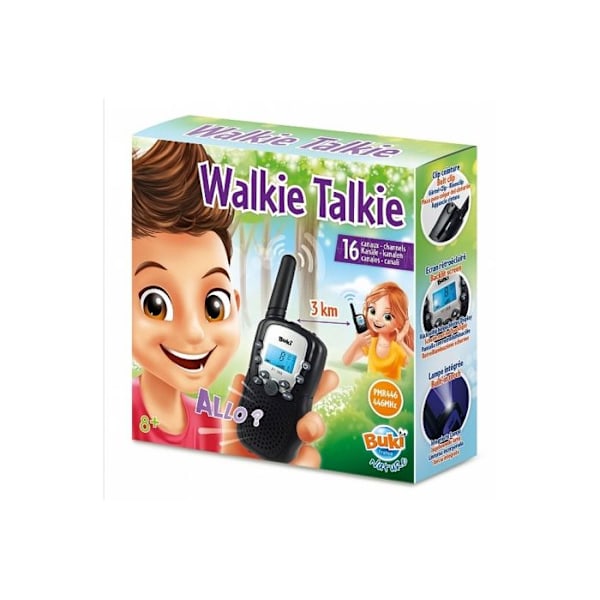 Talkie walkie BUKI Ranska - Löytöpeli - 8 kanavaa - Kantama 3 km - Suositusikä 8 vuotta alkaen Svart