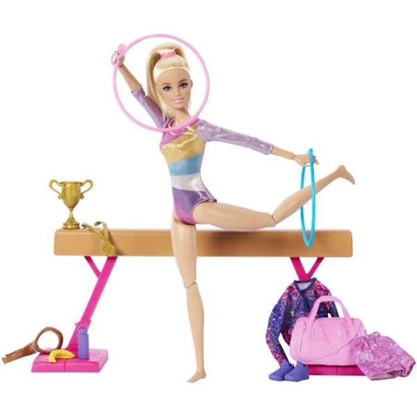 Barbie-voimistelu-pakkaus nukelle ja yli 10 tarvikkeelle HRG52 Flerfärgad