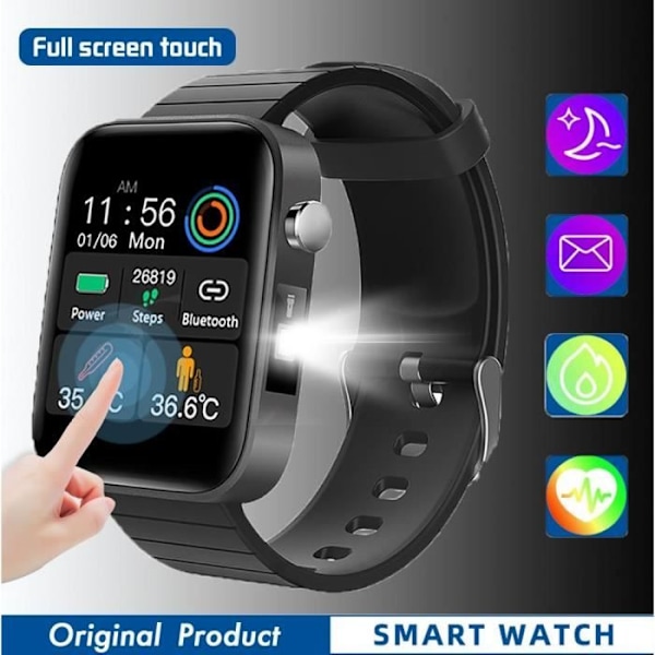 Smartwatch med 1,54 tommers skærm, vandbeskyttelse IP67 SORT