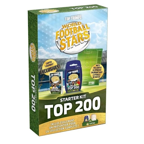 TOP TRUMPS VERDENSFODBOLDSTJERNER TOP 200 STARTERKIT brætspil legetøj