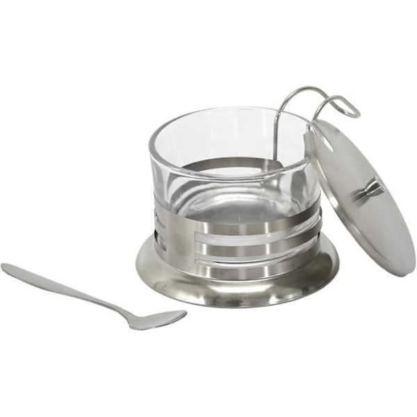 Distributør - Home Deco Factory - KA4772 - Parmesanpotte - Ske inkluderet - Grå rustfrit stål og gennemsigtig rostfritt stål grå och transparent