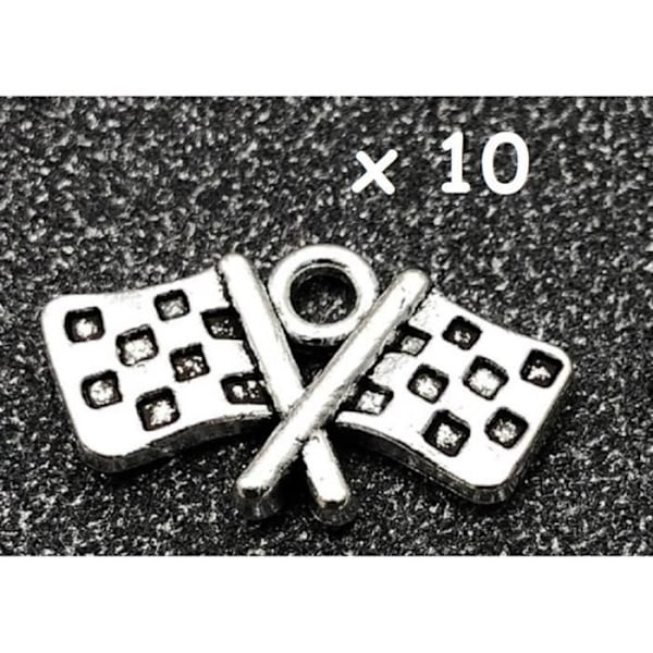 Sæt af 10 vedhæng, charms, flag, ternet, pendants 13x22mm
