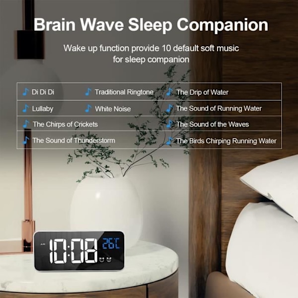 LATEC Digital Väckarklocka, LED Väcker Klocka med Snooze Funktion, USB Laddningsportar (Vit)95