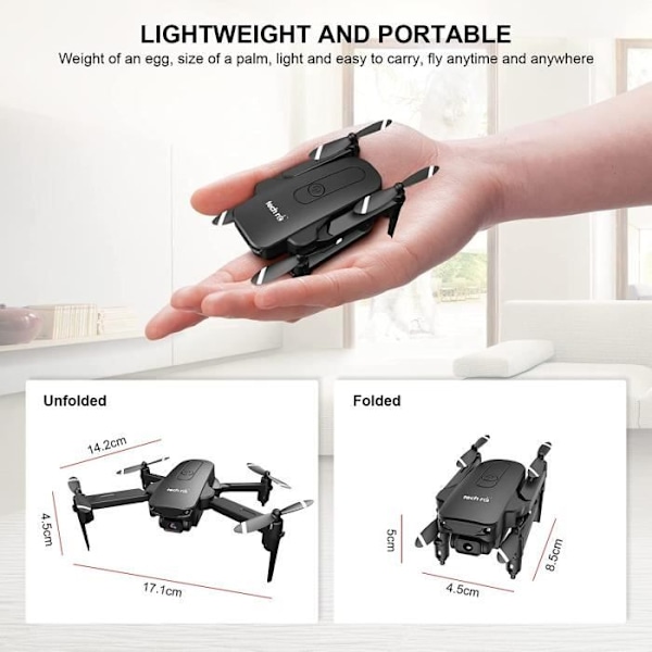TECH RC TR019W Drone med 1080P Kamera Mini Drone Fällbar