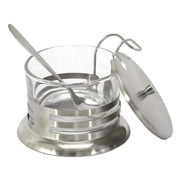 Distributør - Home Deco Factory - KA4772 - Parmesanpotte - Ske inkluderet - Grå rustfrit stål og gennemsigtig rostfritt stål grå och transparent