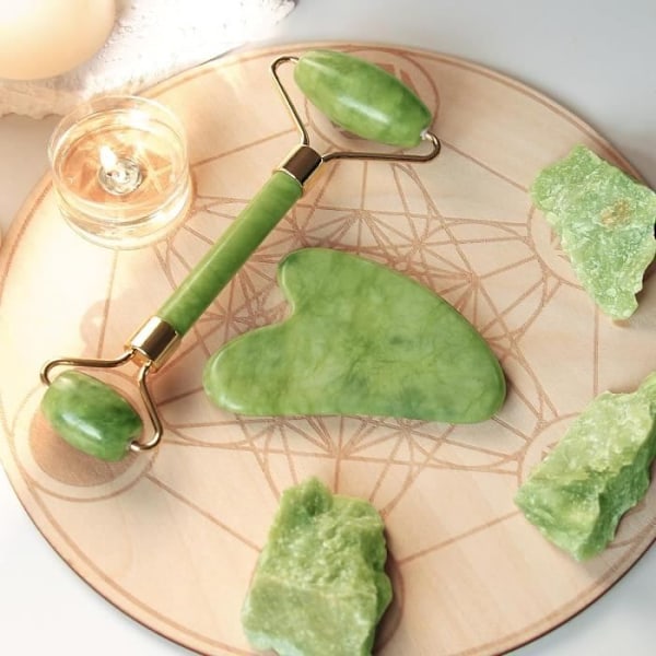 Gua Sha og Jade Rulleværktøj, BAIMEI Ansigts- og Halsmassagesæt, Gua Sha Beroliger, Roer og Afslapper Huden
