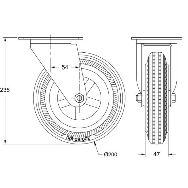 200 mm 8" ruostumattomasta teräksestä valmistetut pyörät harmaalla kumilla - 2 kpl Grå