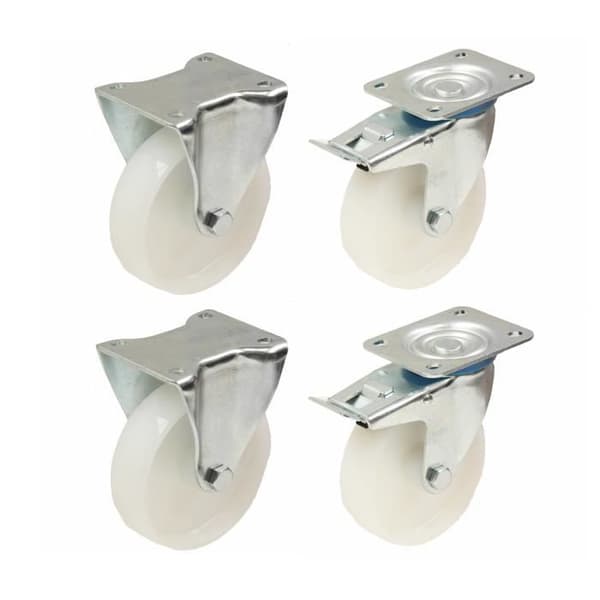 Roulette - S - 125mm - Nylon - Fixe - Kapacitet 170kg per roulette Vit
