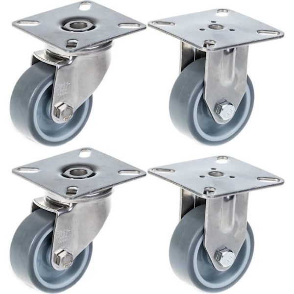 rakennustyömaavarusteet 50mm ruostumattomasta teräksestä valmistetut pyörät 2" harmaa kumi, kääntyvä ja kiinteä, 160kg, 4 kpl sarja Grå