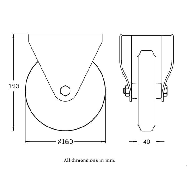 Fix roulette på 160 mm i Svart