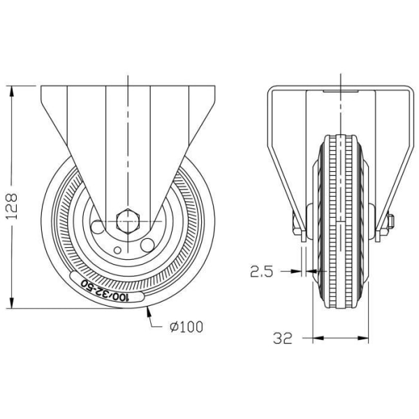 työmaavarusteet 100mm 4" kumirengas, kiinteä, vahva kantavuus 360kg, sarja 4