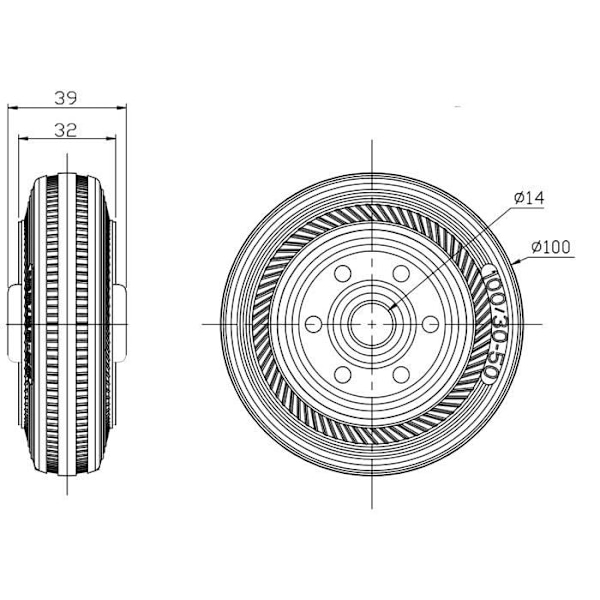 Svarta gummihjul med stansat stålcentrum - Set med 2 - 100 mm diameter Svart