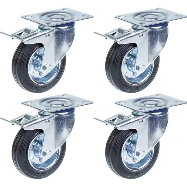 byggarbetsplatsutrustning 100 mm 4" svängbart gummidäck med broms, 360 kg stark kapacitet, 4-pack
