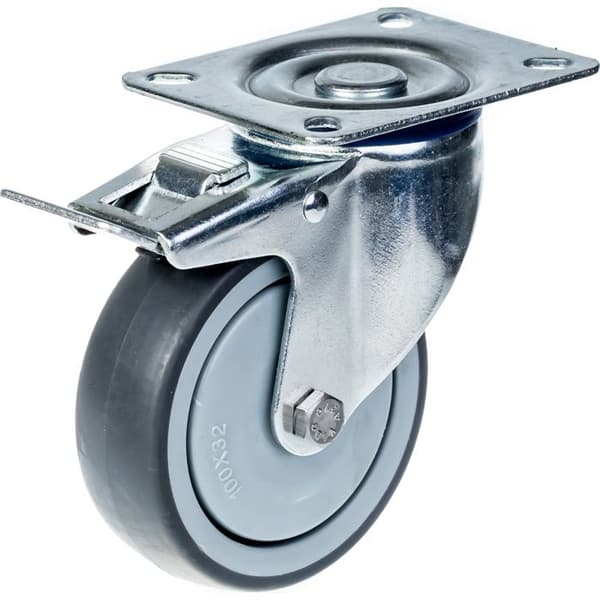 Svänghjul - 80mm - Grå gummi - Broms - Kapacitet 320kg - Set om 4 Grå