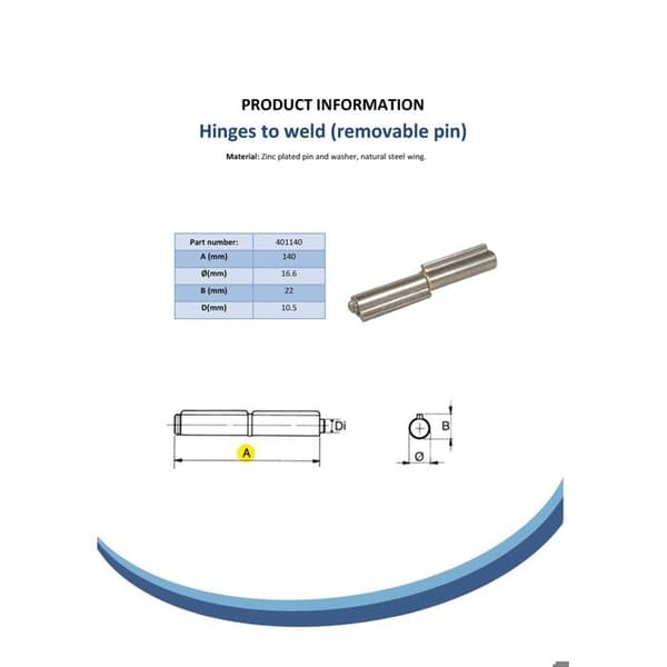 Hængsel - IBFM - 140mm - Stål - Med stift