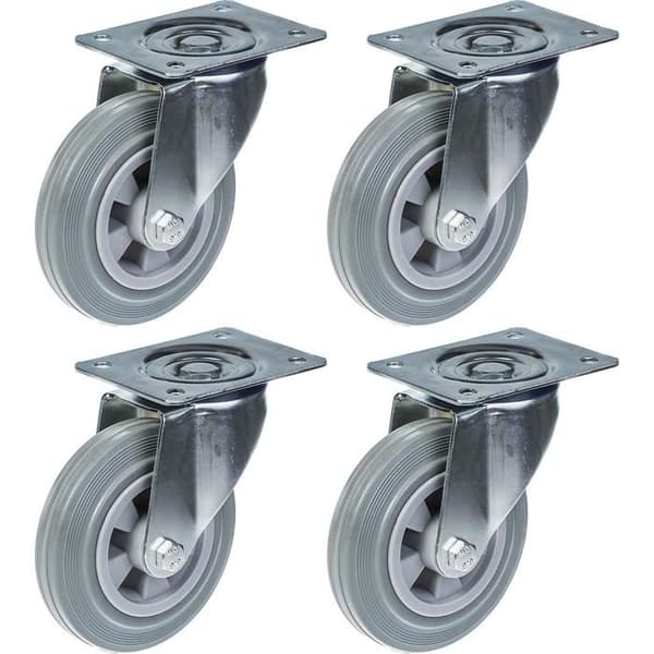 Rullar - 160mm - Grå gummi - 4-pack - Svängbara Grå