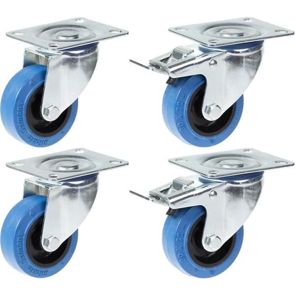 Drejbare hjul - PARNELLS - Diameter 80mm - Kapacitet 560kg - Sæt af 4 stk. Blå