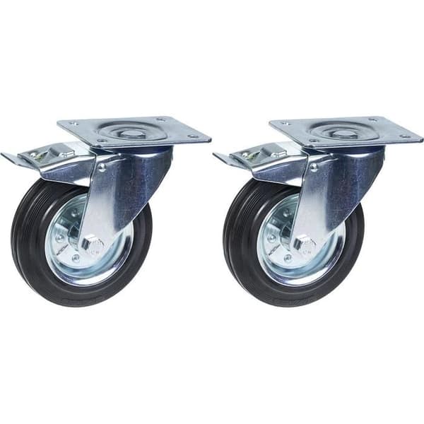 Roulette - 200mm - Sorte sort - Bremse - Kapacitet 400kg - Pakke med 2 Svart