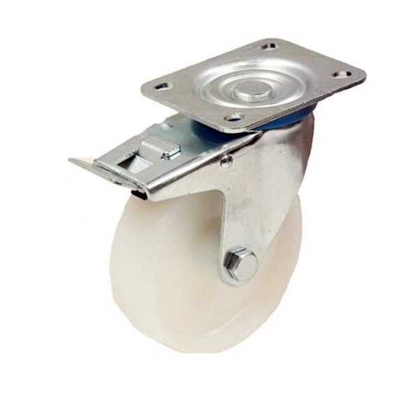 100 mm 10,2 cm nailonpyörät - Heavy Duty, jarrutetut kääntyvät pyörät 150 kg - 2 kpl.