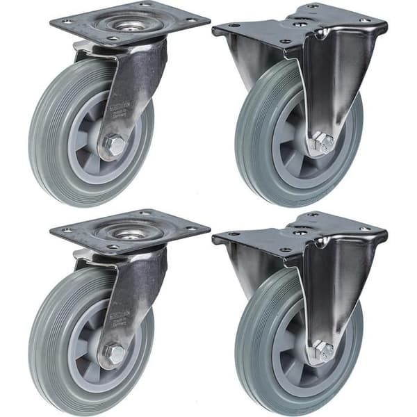 Rullar - 160 mm - Grå gummi - Rostfritt stål - Kapacitet 540 kg - 4-pack Grå