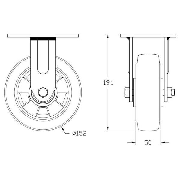 Mustat kumipyörät jarrulla - 152 mm - 4 kpl Svart